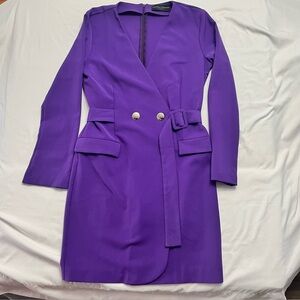 Cristina Gavioli Purple Belted Blazer Tuxedo Mini Dress Small